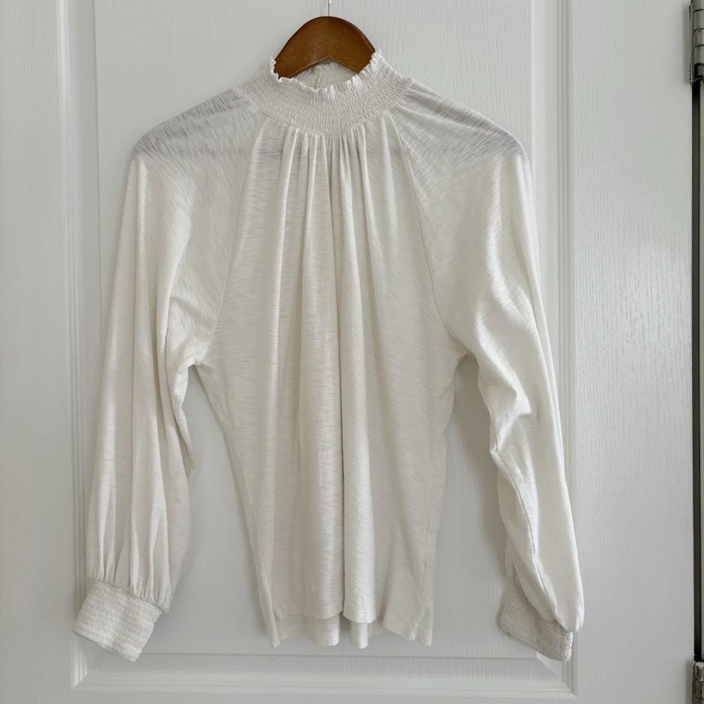 Nation Ltd Ivory Smocked Melanie Peasant Top Large Minimalist